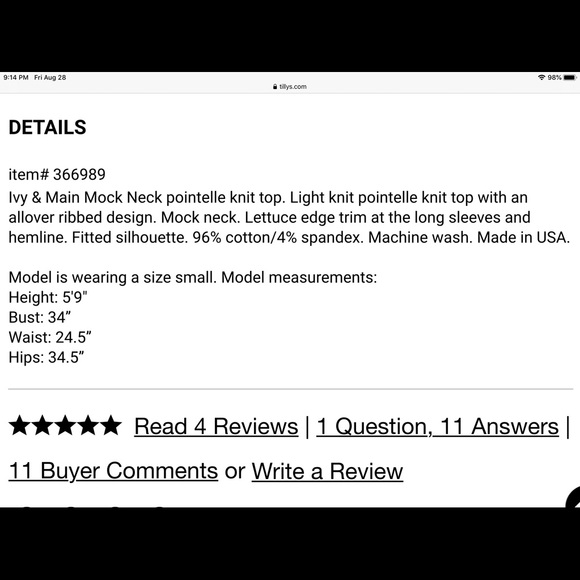 🌺NWT Ivy and Main Mock Neck Pointelle Knit Top - Picture 7 of 7